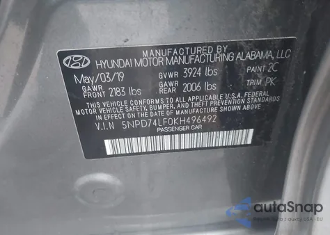 2019 Hyundai Elantra Se из США, поврежденный, VIN 5NPD74LF0KH496492